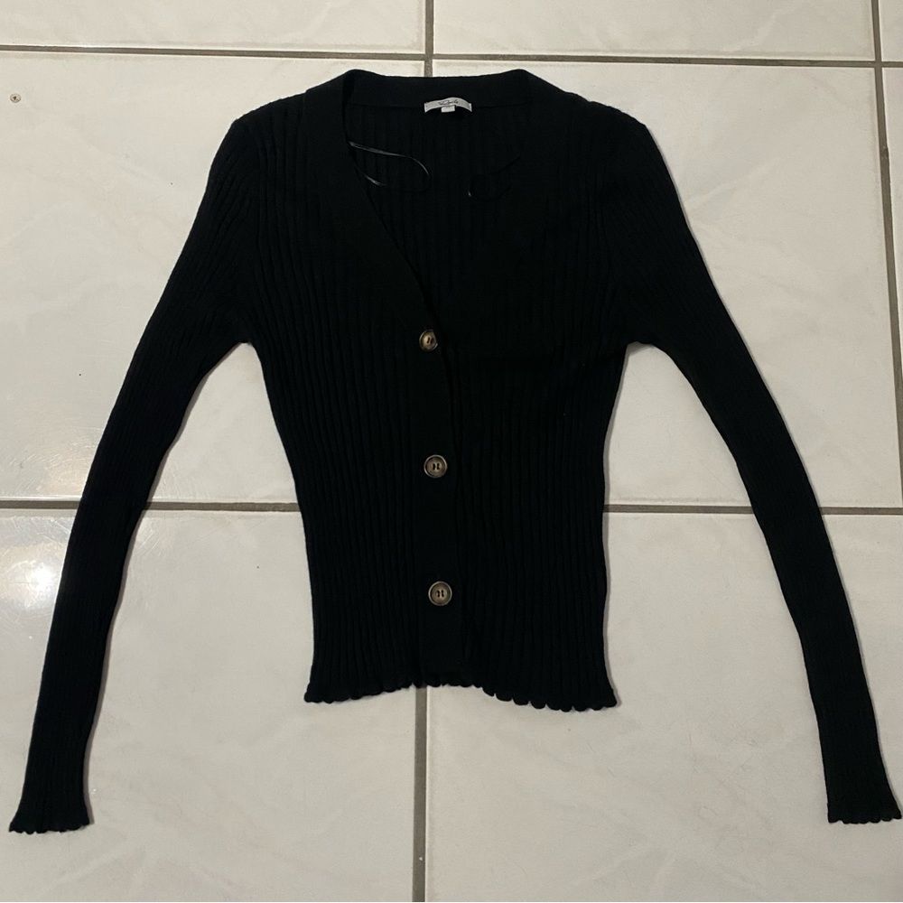 Rails Womens V Neck Check Button Up Sweater Black Cardigan Size Medium